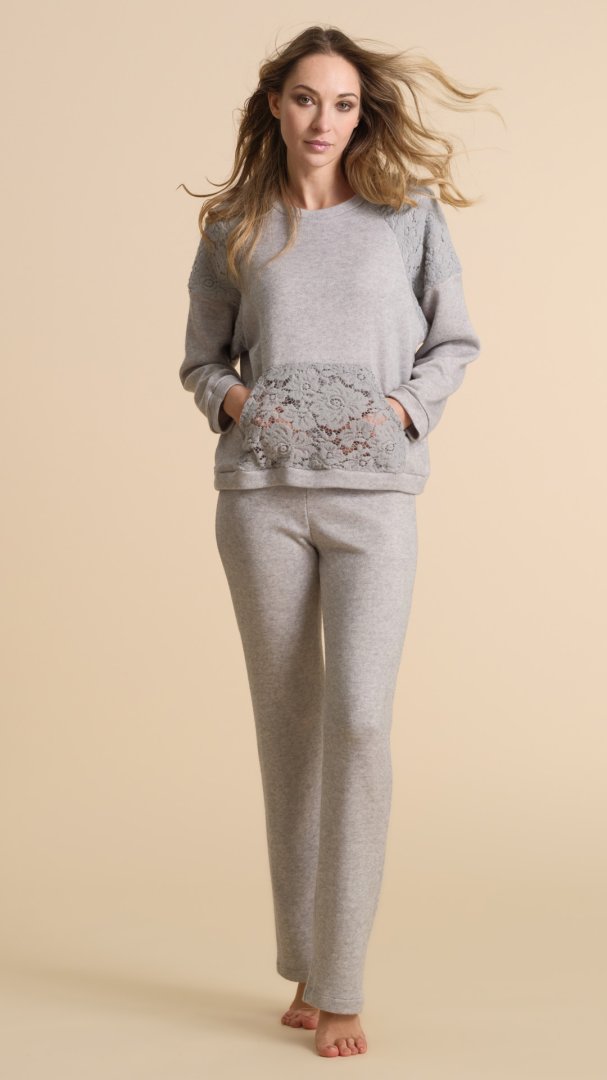 Pigiama In Maglia Con Tasca a Marsupio In Pizzo Daisy Pepita 5081