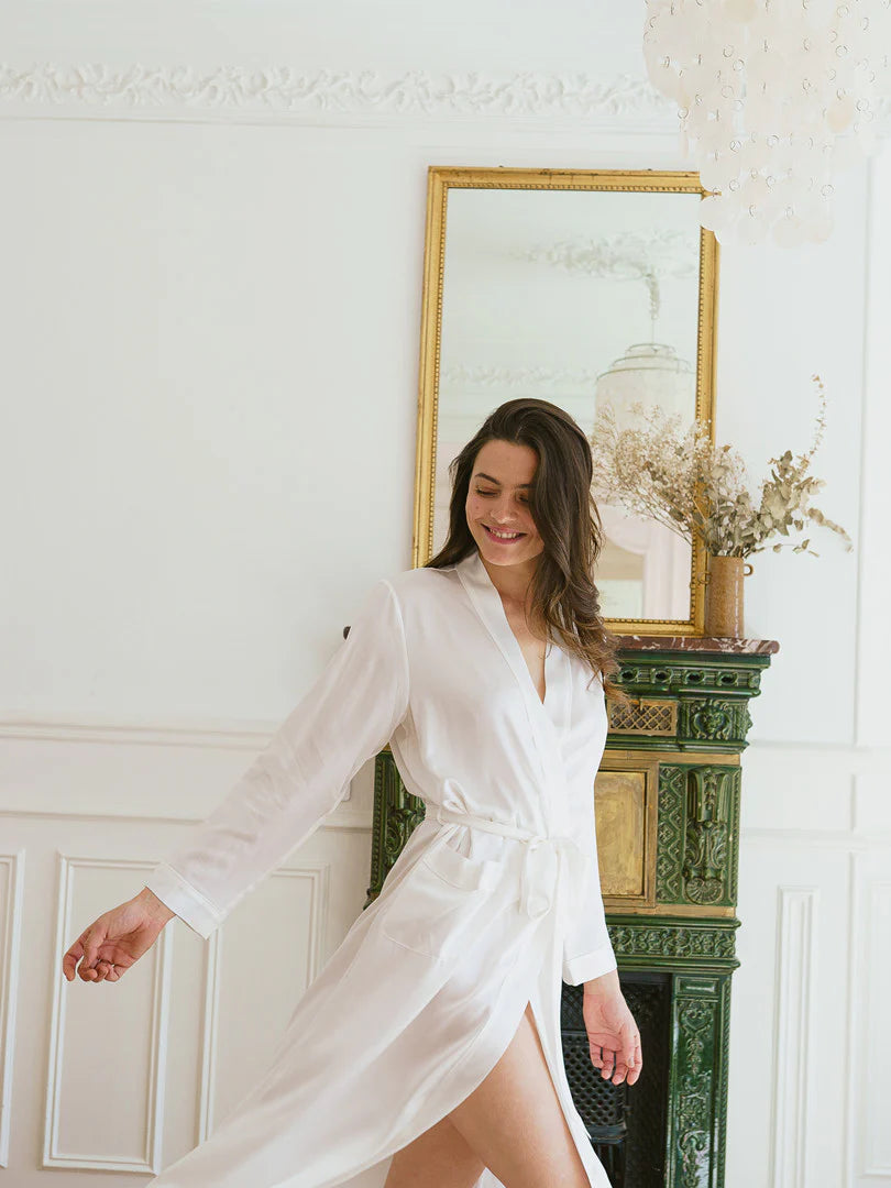 Completo Sposa in seta Vestaglia e Camicia con Spalline Quête de Soie