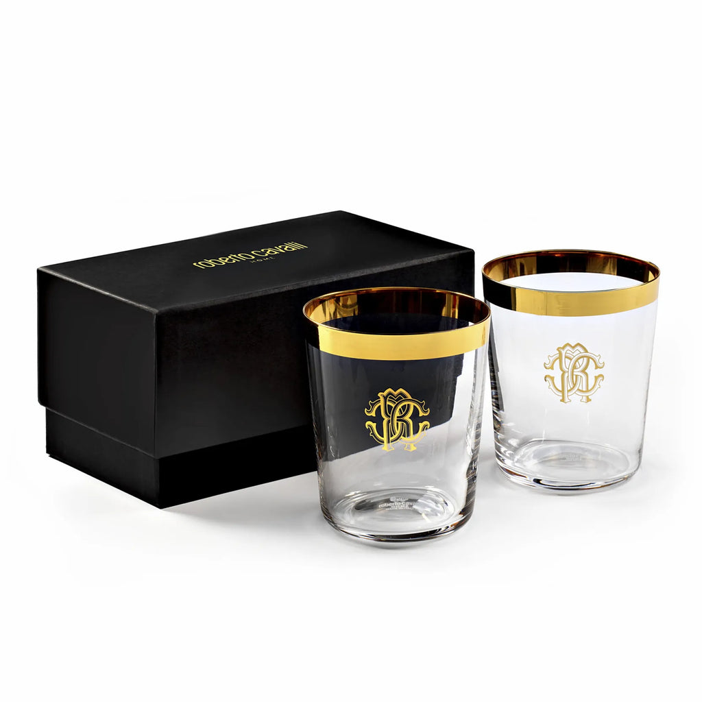 Set 2 Bicchieri Old Fashion New Monogram Gold Roberto Cavalli