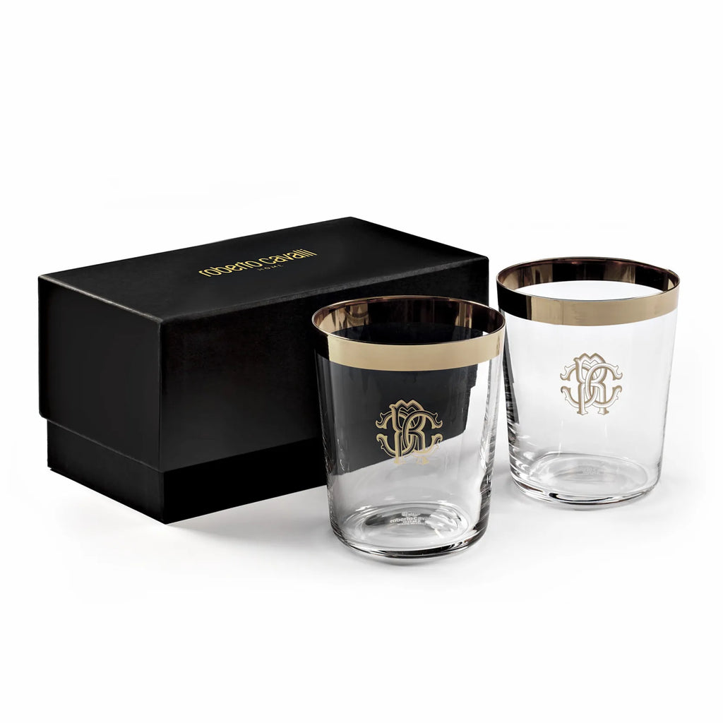 Set 2 Bicchieri Old Fashion New Monogram Platin Roberto Cavalli