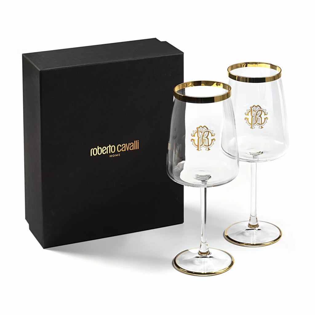 Set 2 Calici Acqua New Monogram Gold Roberto Cavalli