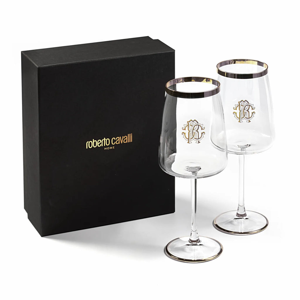 Set 2 Calici Acqua New Monogram Platin  Roberto Cavalli