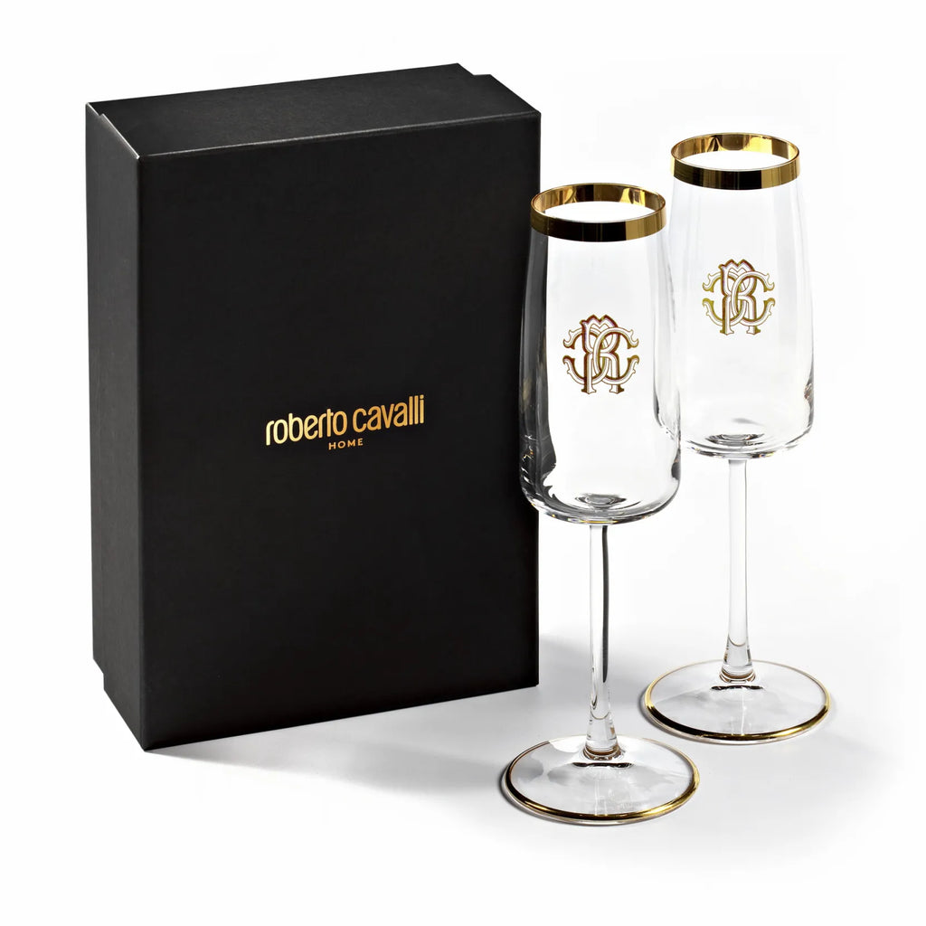Set 2 Calici Flute New Monogram Gold  Roberto Cavalli