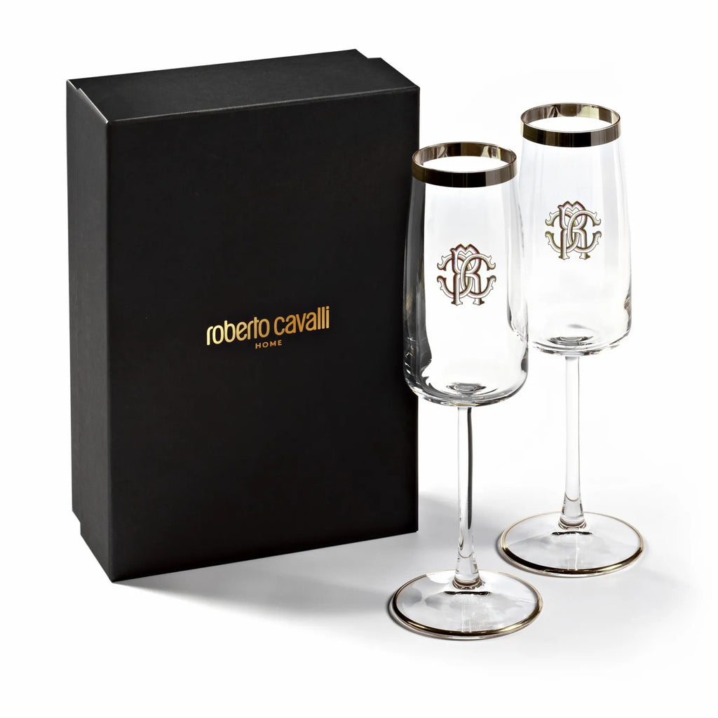 Set 2 Calici Flute New Monogram Platin Roberto Cavalli