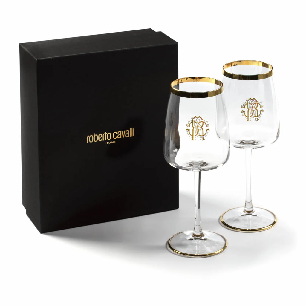 Set 2 Calici Vino New Monogram Gold Roberto Cavalli