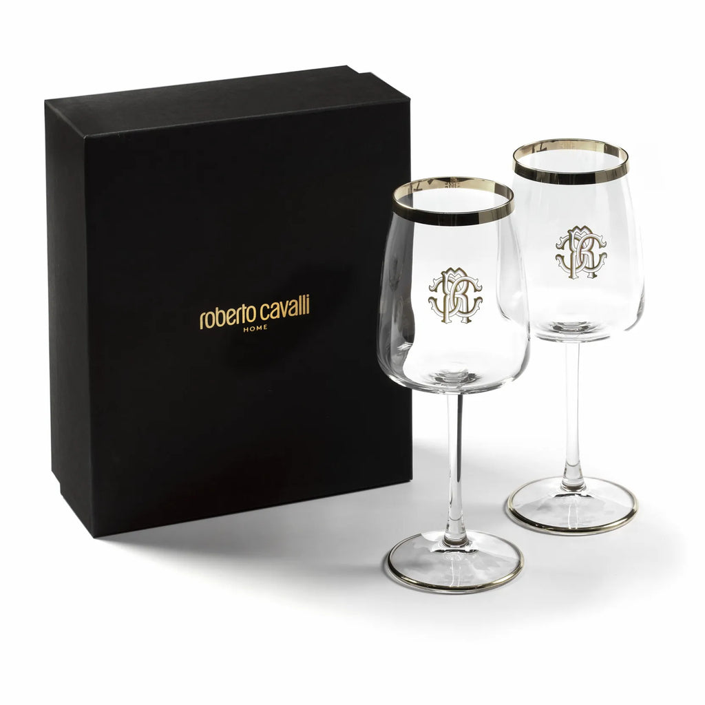 Set 2 Calici Vino New Monogram Platin  Roberto Cavalli