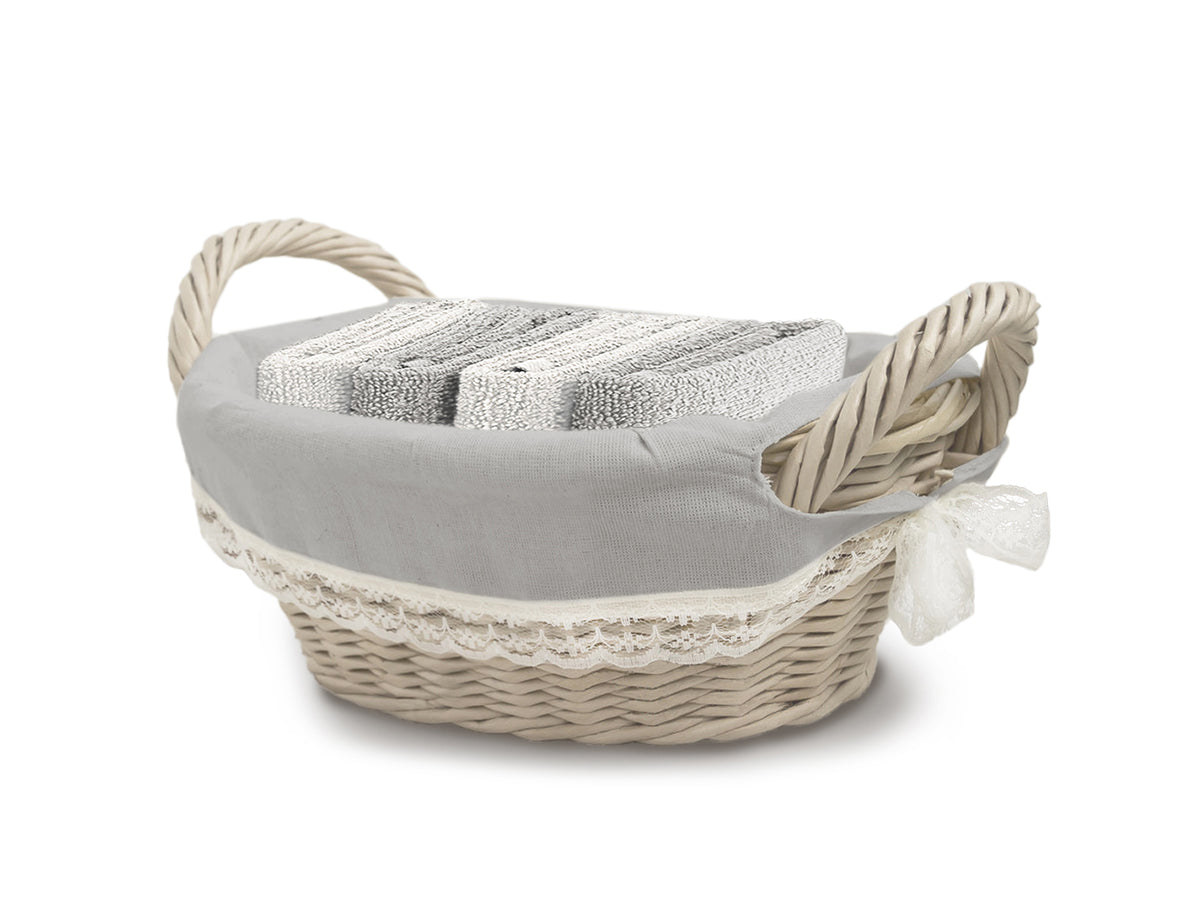 Set 4 Lavette Ospiti Daunex Linea Cottage 30x30 cm in Spugna di Cotone con Cestino