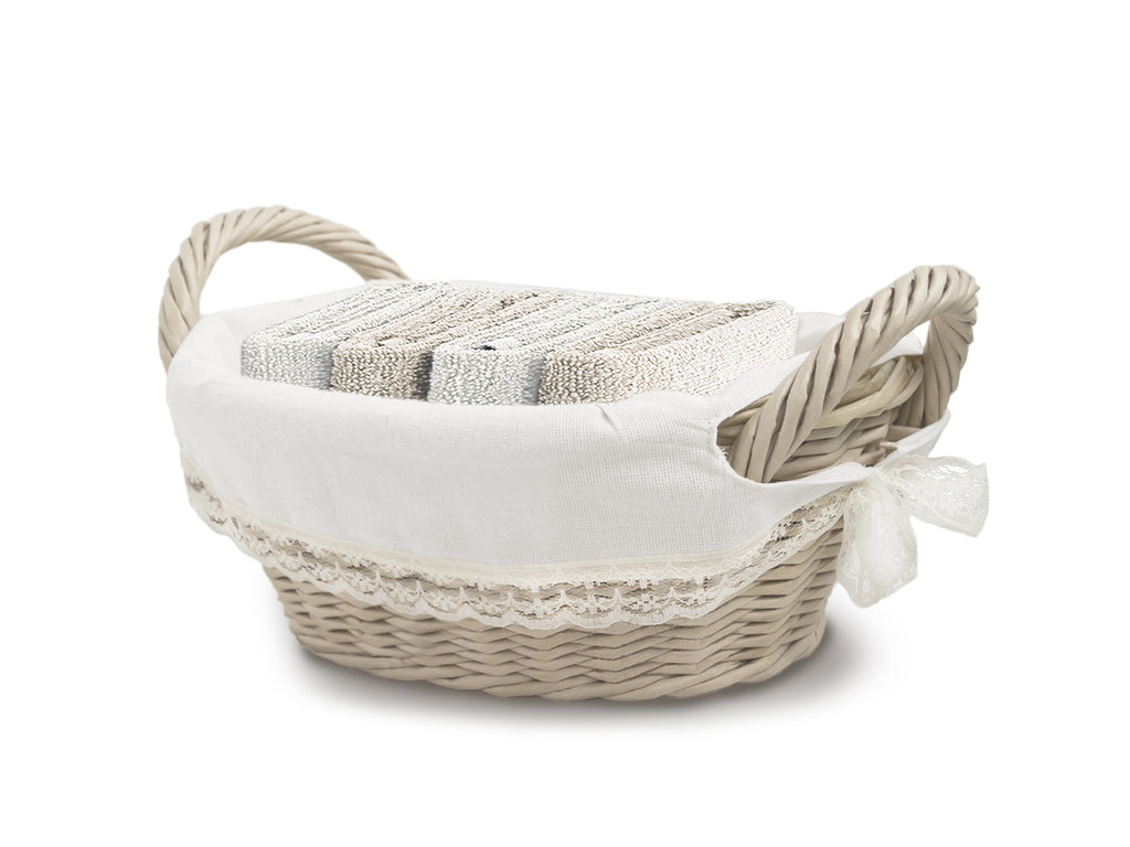 Set 4 Lavette Ospiti Daunex Linea Cottage 30x30 cm in Spugna di Cotone con Cestino