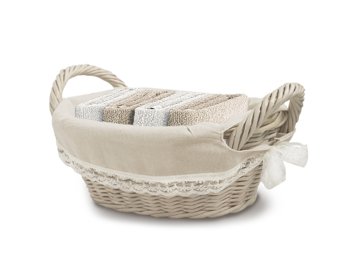 Set 4 Lavette Ospiti Daunex Linea Cottage 30x30 cm in Spugna di Cotone con Cestino