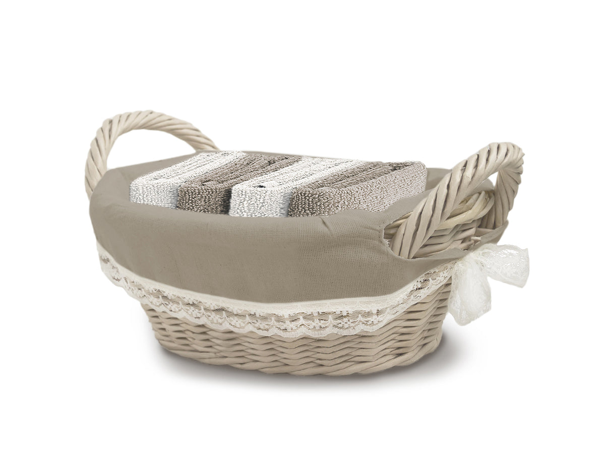 Set 4 Lavette Ospiti Daunex Linea Cottage 30x30 cm in Spugna di Cotone con Cestino