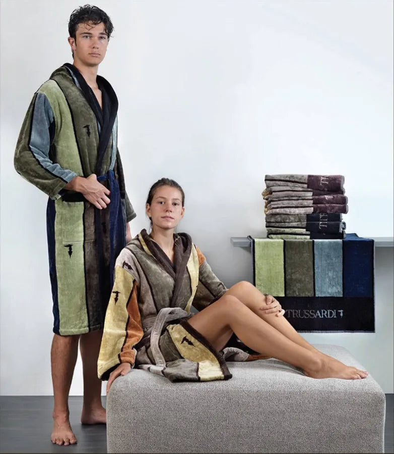 Trussardi Bathrobe with hood Terry Jacquard Skyscrapers