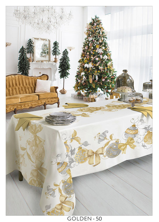 Golden Christmas table cloth